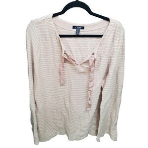 CHAPS Womens Sz XXL Pink White Striped Long Sleeve Blouse